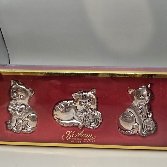Gorham Other - Gorham Silver-plated Cats Holiday Christmas Tree Ornaments, Set of 3 kittens NEW